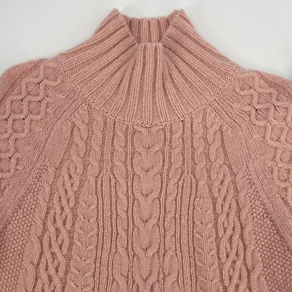 Ann Taylor Fisherman's Cable Alpaca Wool Blend High Low Sweater Pullover Pink S - Picture 2 of 9